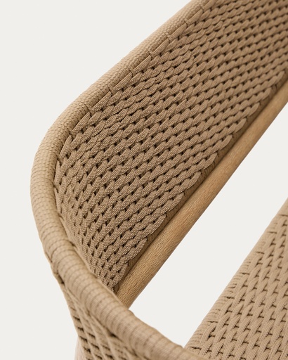 Arinella 3-seater sofa in FSC 100% solid acacia wood with natural finish and beige rope cord 167 cm
