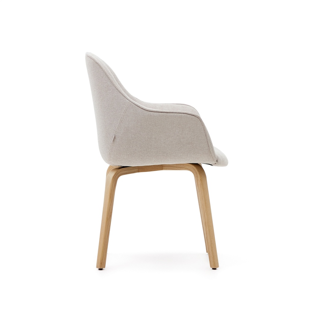 Aleli beige chenille chair with solid ash wood legs and natural finish