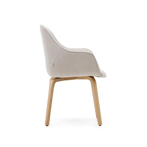 Aleli beige chenille chair with solid ash wood legs and natural finish