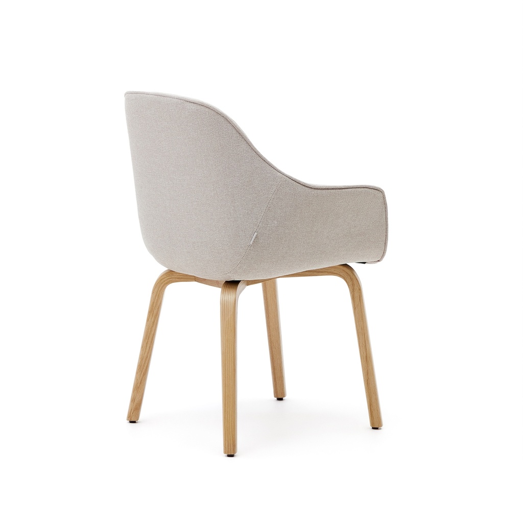 Aleli beige chenille chair with solid ash wood legs and natural finish