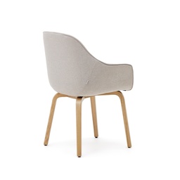 Aleli beige chenille chair with solid ash wood legs and natural finish