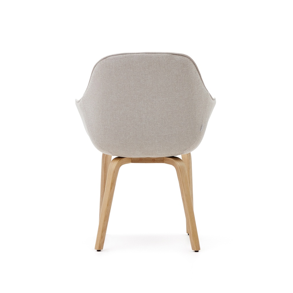 Aleli beige chenille chair with solid ash wood legs and natural finish