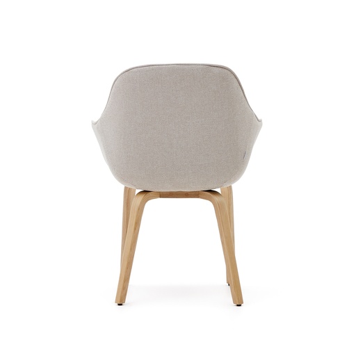 Aleli beige chenille chair with solid ash wood legs and natural finish