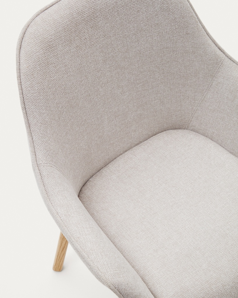 Aleli beige chenille chair with solid ash wood legs and natural finish