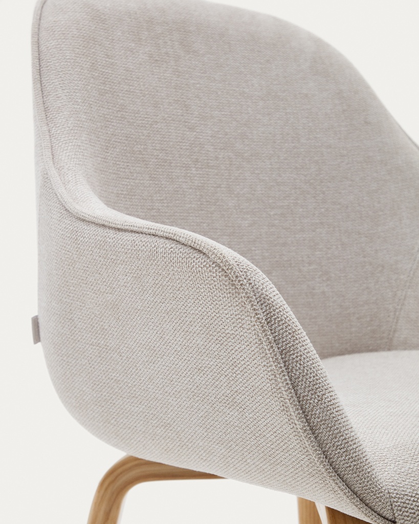 Aleli beige chenille chair with solid ash wood legs and natural finish