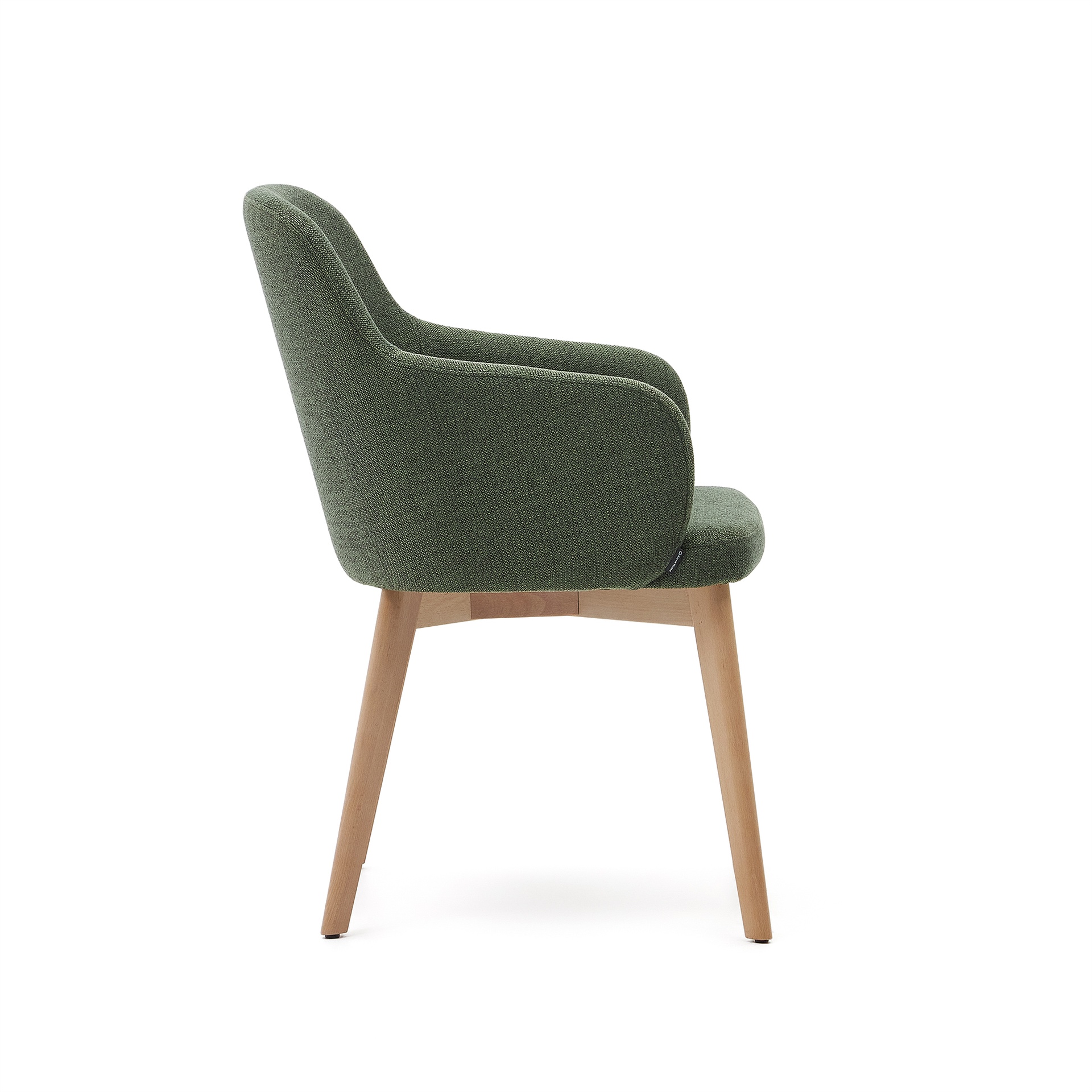 Nelida chair in green chenille and solid beech wood in a natural finish FSC 100%
