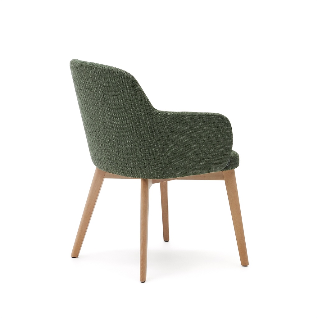 Nelida chair in green chenille and solid beech wood in a natural finish FSC 100%