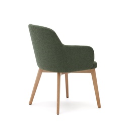 Nelida chair in green chenille and solid beech wood in a natural finish FSC 100%