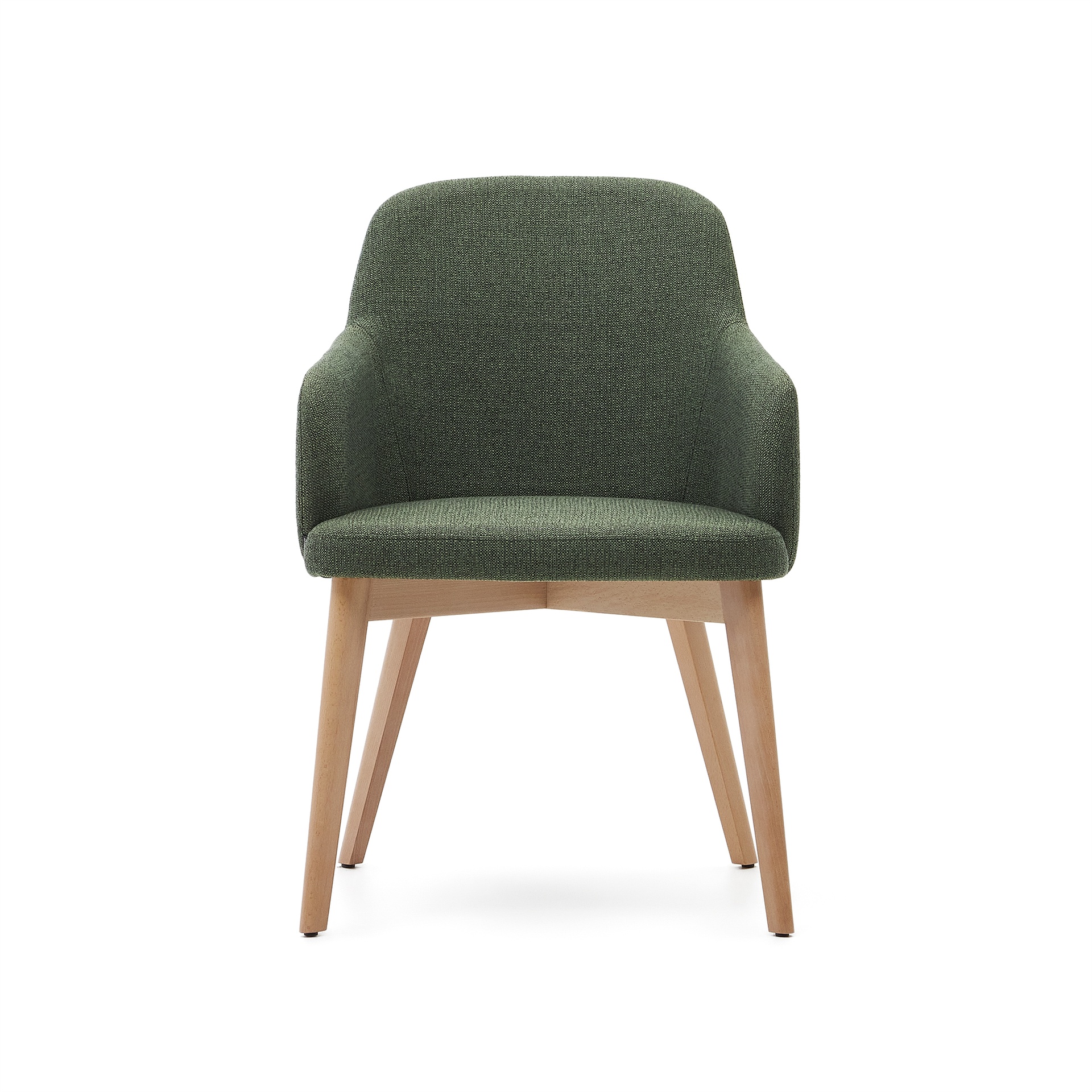 Nelida chair in green chenille and solid beech wood in a natural finish FSC 100%