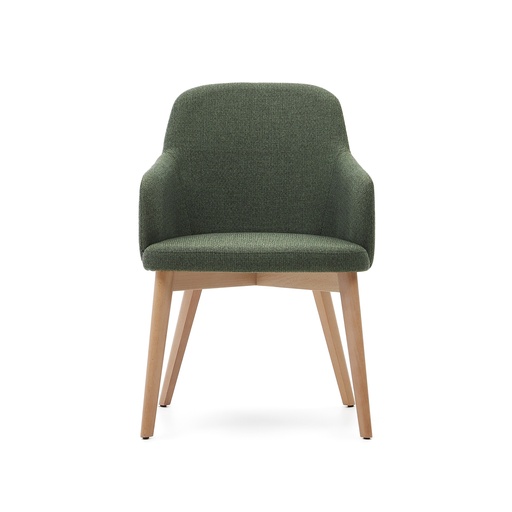 Nelida chair in green chenille and solid beech wood in a natural finish FSC 100%