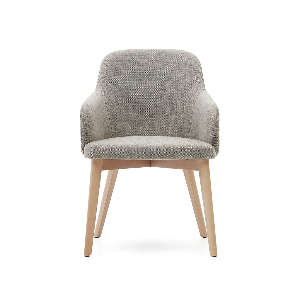 Nelida chair in brown chenille and solid beech wood in a natural finish FSC 100%