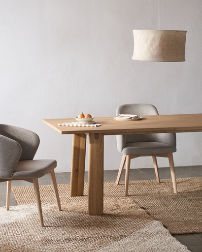 Nelida chair in brown chenille and solid beech wood in a natural finish FSC 100%