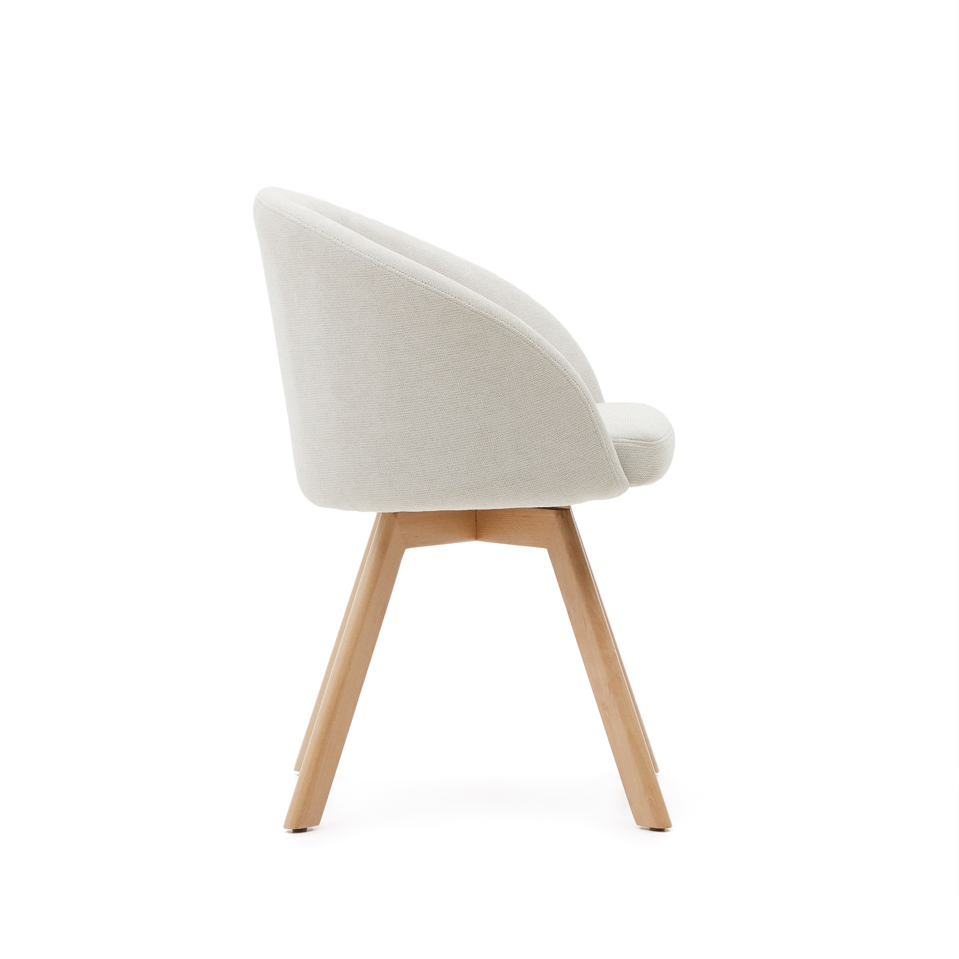 Marvin beige chenille swivel chair with solid beech wood legs in a natural finish FSC 100%