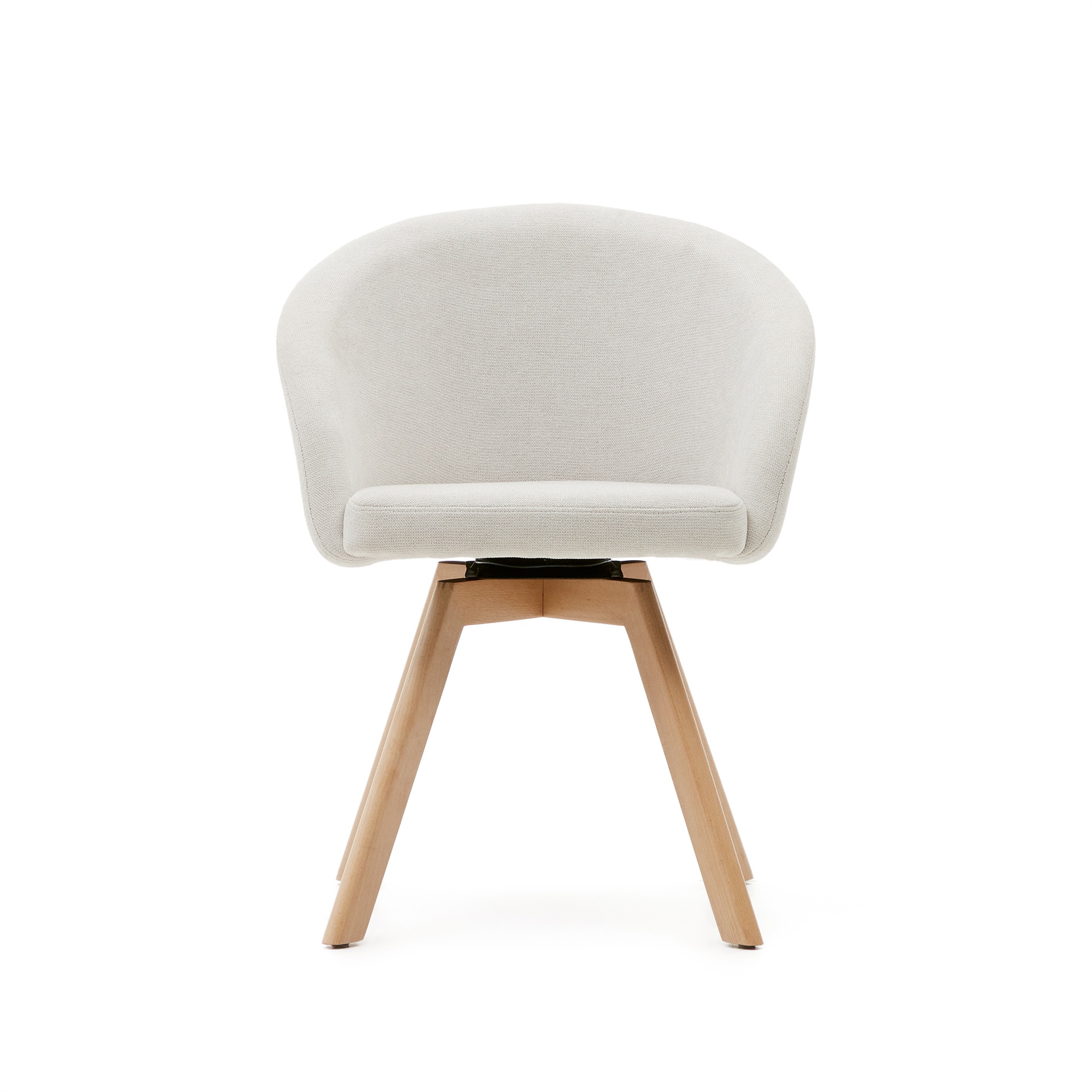 Marvin beige chenille swivel chair with solid beech wood legs in a natural finish FSC 100%