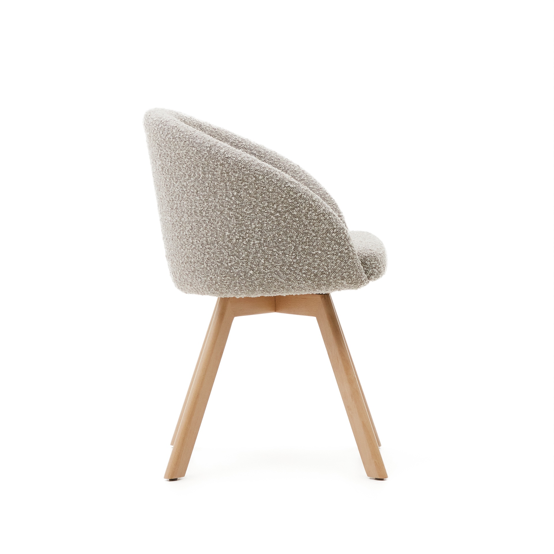 Marvin swivel chair with grey bouclé and beech wood legs in a natural finish FSC 100%