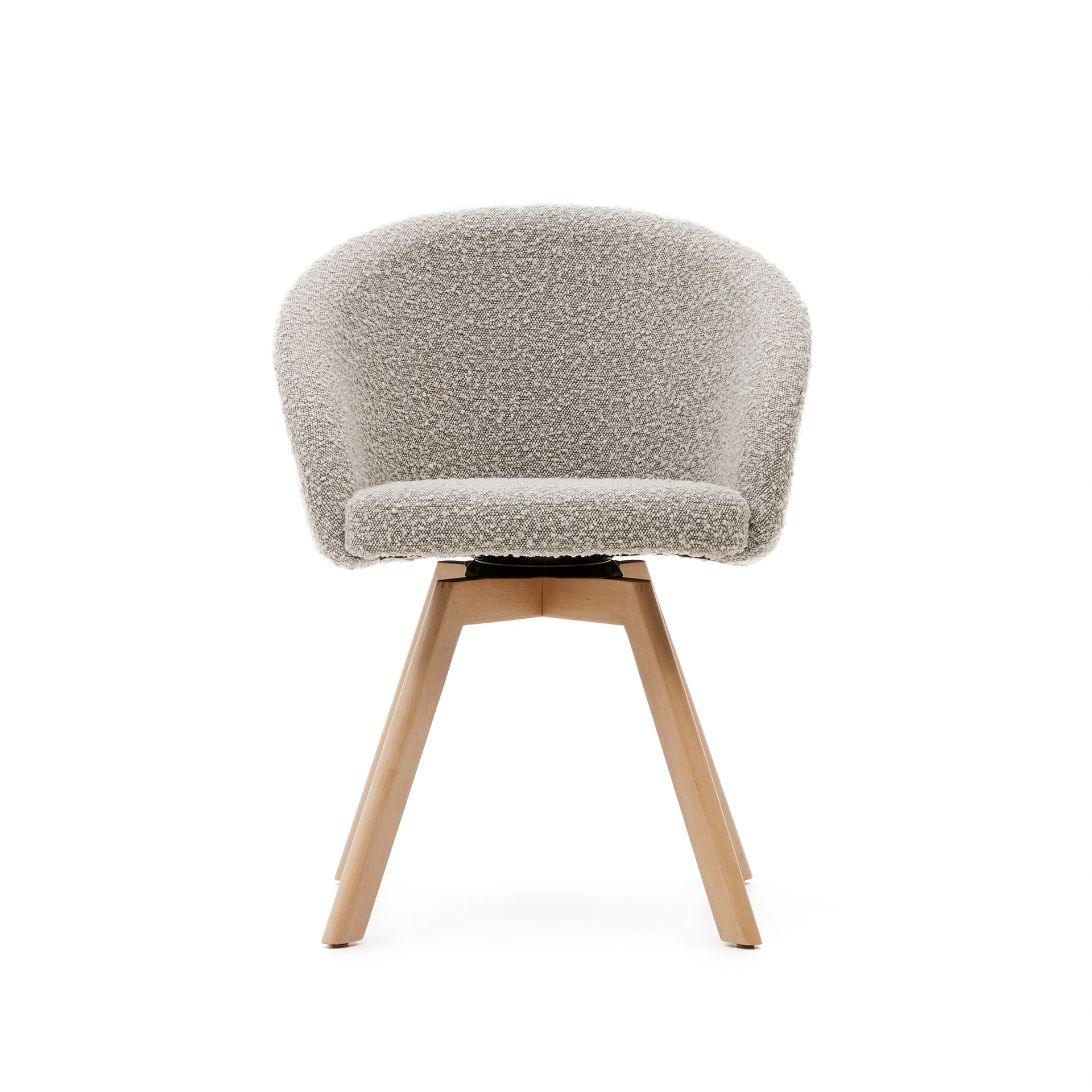 Marvin swivel chair with grey bouclé and beech wood legs in a natural finish FSC 100%
