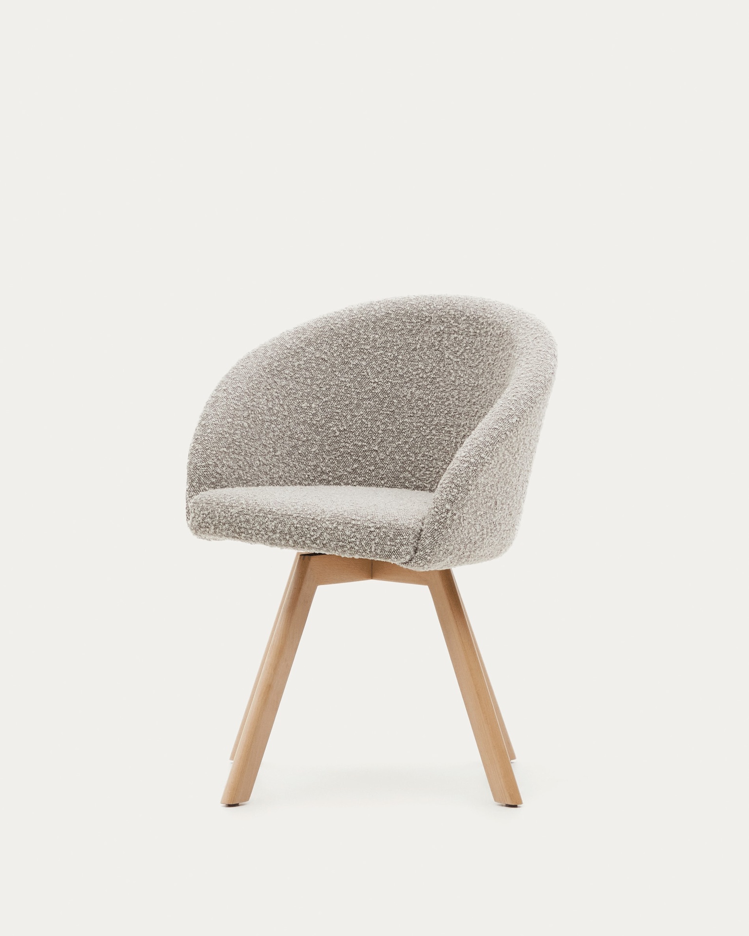Marvin swivel chair with grey bouclé and beech wood legs in a natural finish FSC 100%