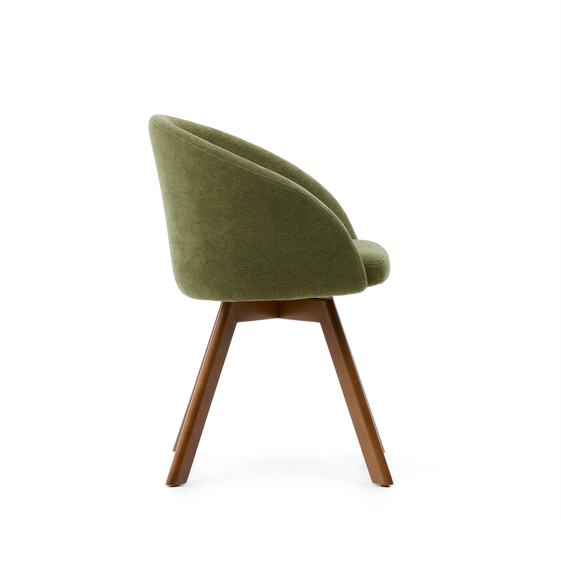 Marvin green chenille swivel chair with solid beech wood legs with a walnut finish FSC 100%