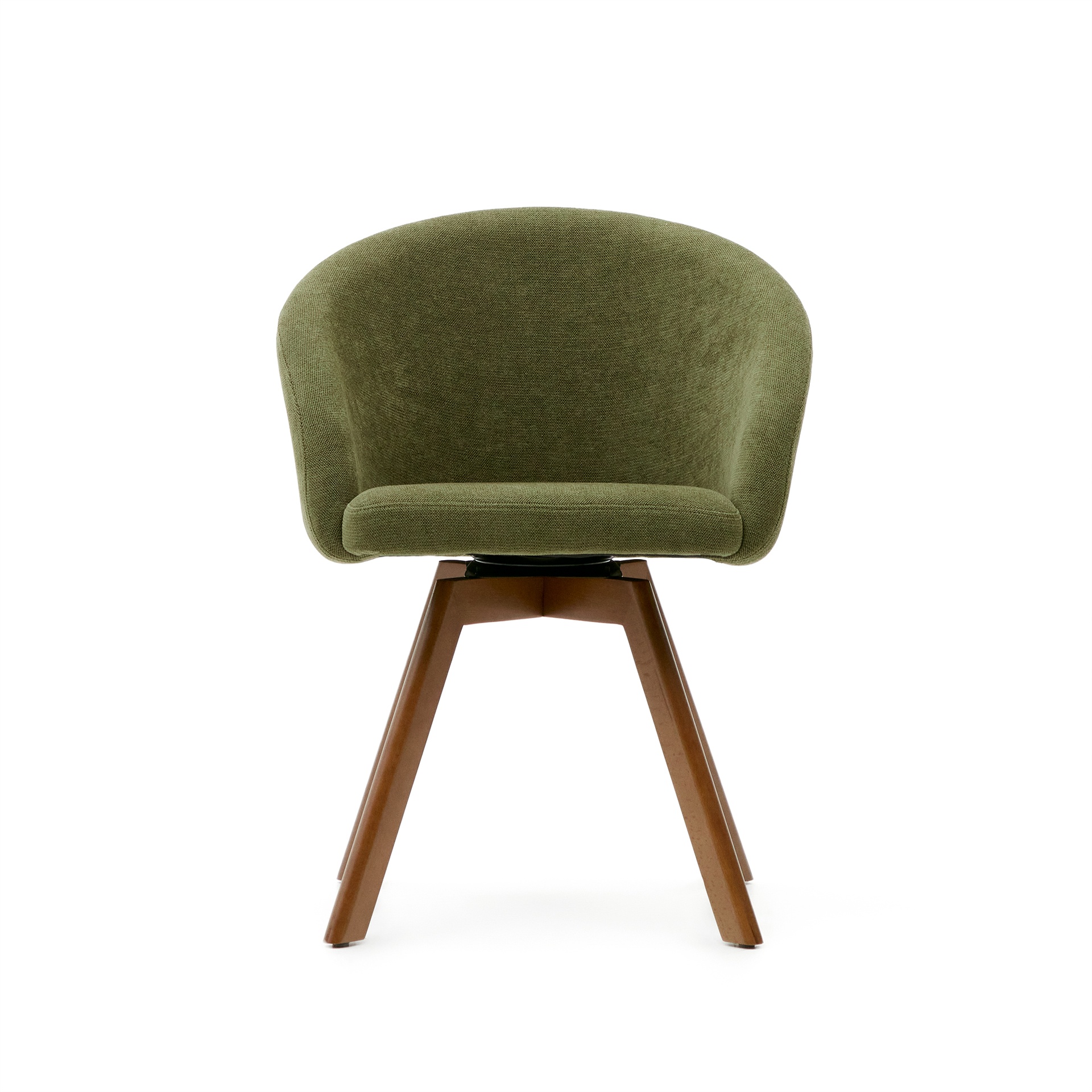 Marvin green chenille swivel chair with solid beech wood legs with a walnut finish FSC 100%