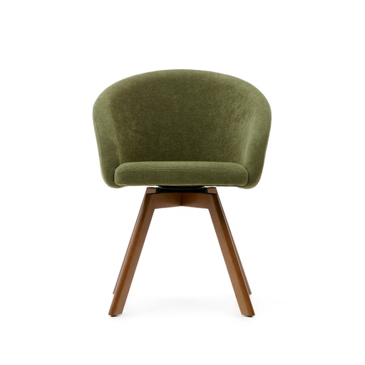 Marvin green chenille swivel chair with solid beech wood legs with a walnut finish FSC 100%