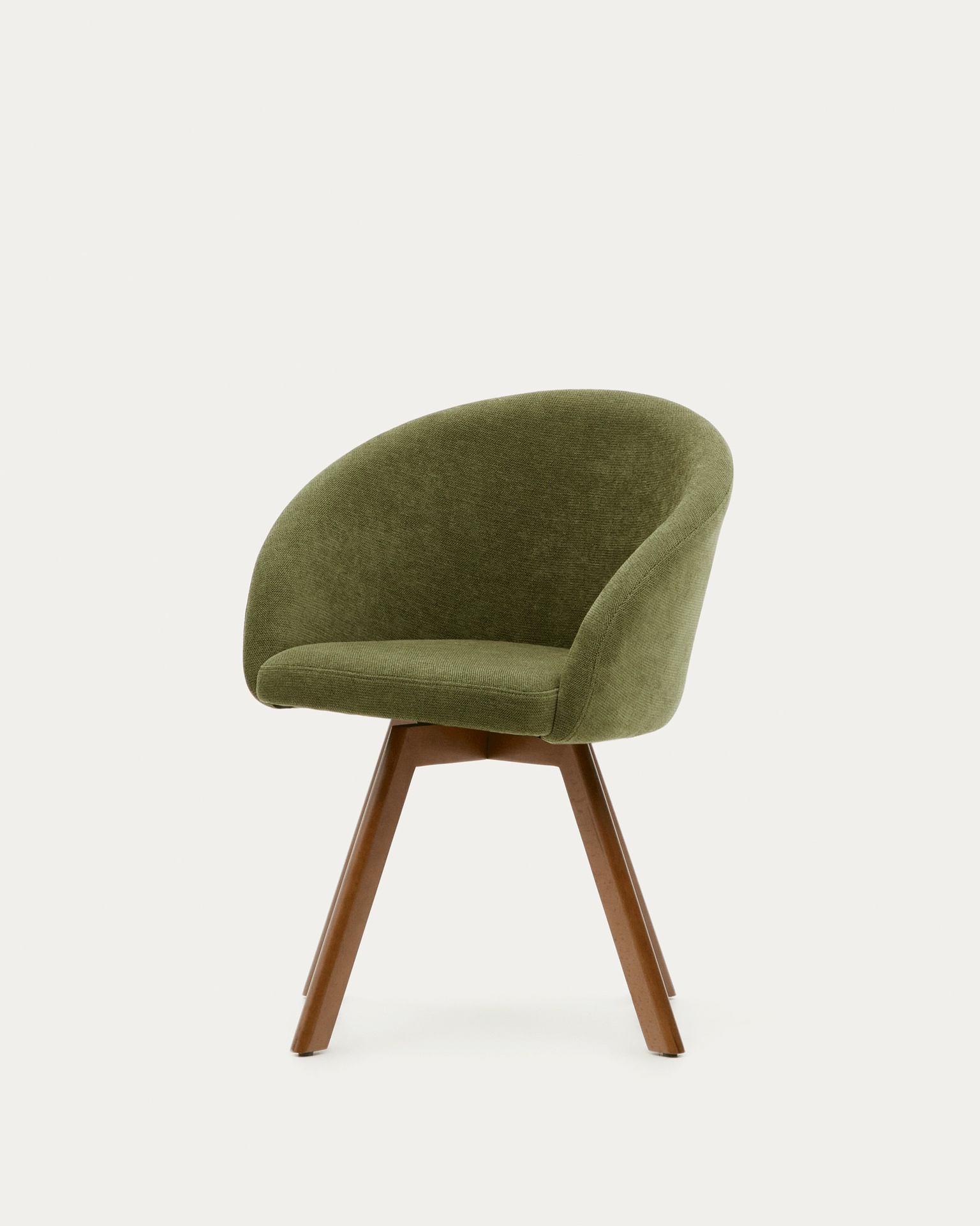 Marvin green chenille swivel chair with solid beech wood legs with a walnut finish FSC 100%