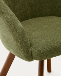 Marvin green chenille swivel chair with solid beech wood legs with a walnut finish FSC 100%