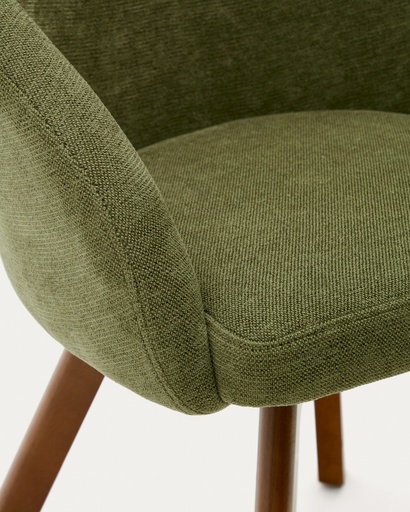 Marvin green chenille swivel chair with solid beech wood legs with a walnut finish FSC 100%