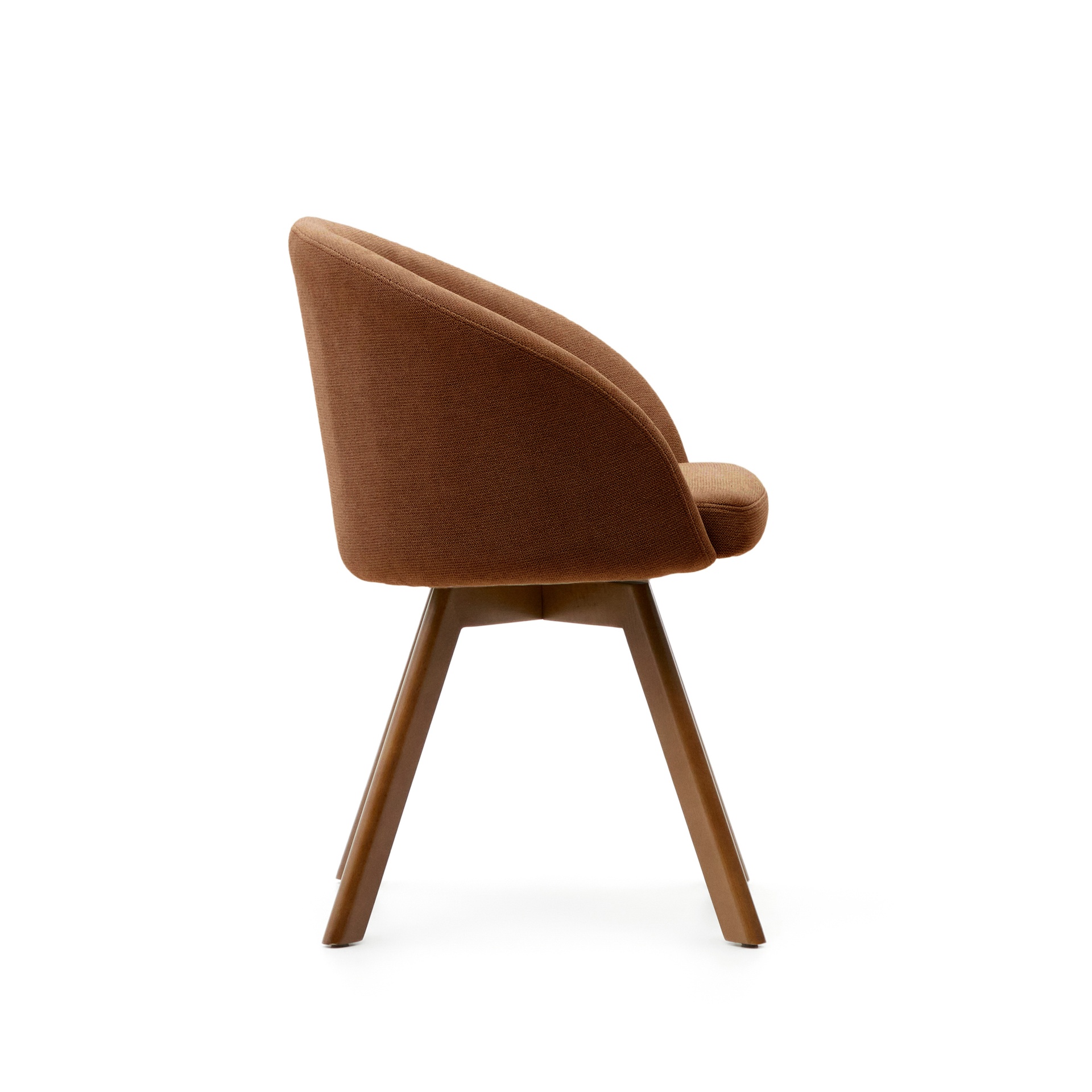 Marvin brown chenille swivel chair with solid beech wood legs with a walnut finish FSC 100%