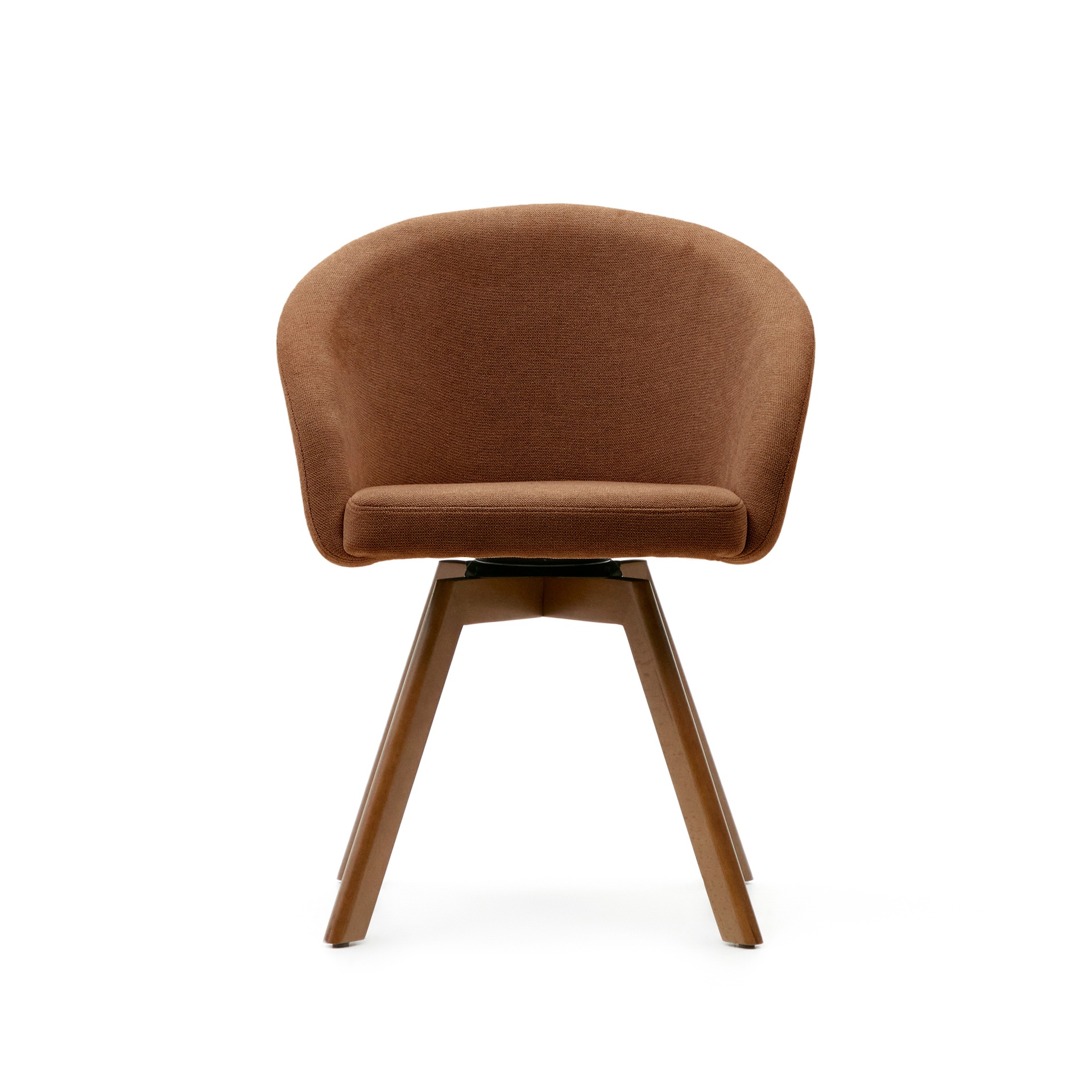 Marvin brown chenille swivel chair with solid beech wood legs with a walnut finish FSC 100%