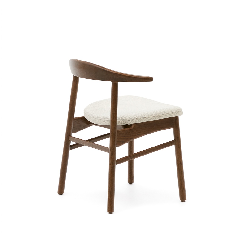 Timons chair removable cover in beige chenille solid oak wood walnut finish FSC Mix Credit