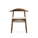 Timons chair removable cover in beige chenille solid oak wood walnut finish FSC Mix Credit