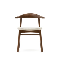 Timons chair removable cover in beige chenille solid oak wood walnut finish FSC Mix Credit