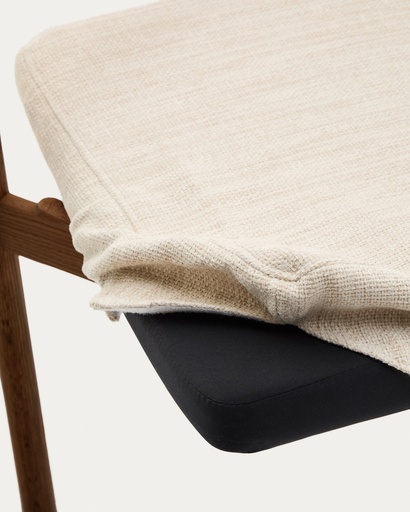 Timons chair removable cover in beige chenille solid oak wood walnut finish FSC Mix Credit