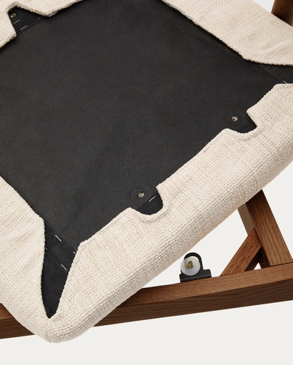 Timons chair removable cover in beige chenille solid oak wood walnut finish FSC Mix Credit