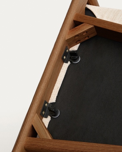 Timons chair removable cover in beige chenille solid oak wood walnut finish FSC Mix Credit