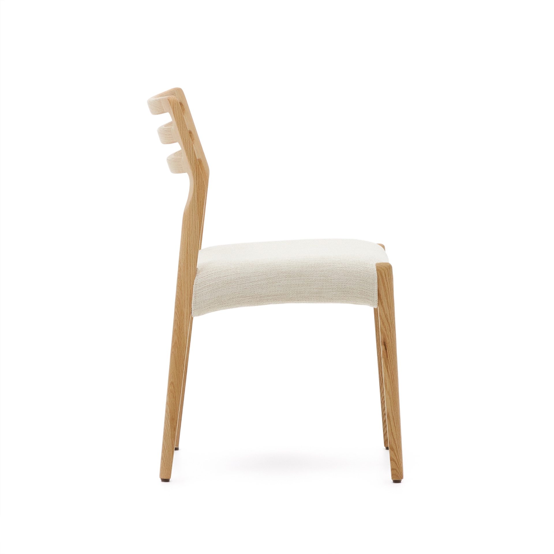 Cudia chair removable cover in beige chenille solid oak wood natural finish FSC Mix Credit