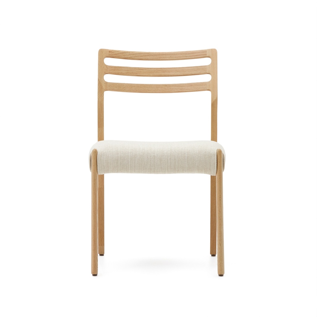 Cudia chair removable cover in beige chenille solid oak wood natural finish FSC Mix Credit