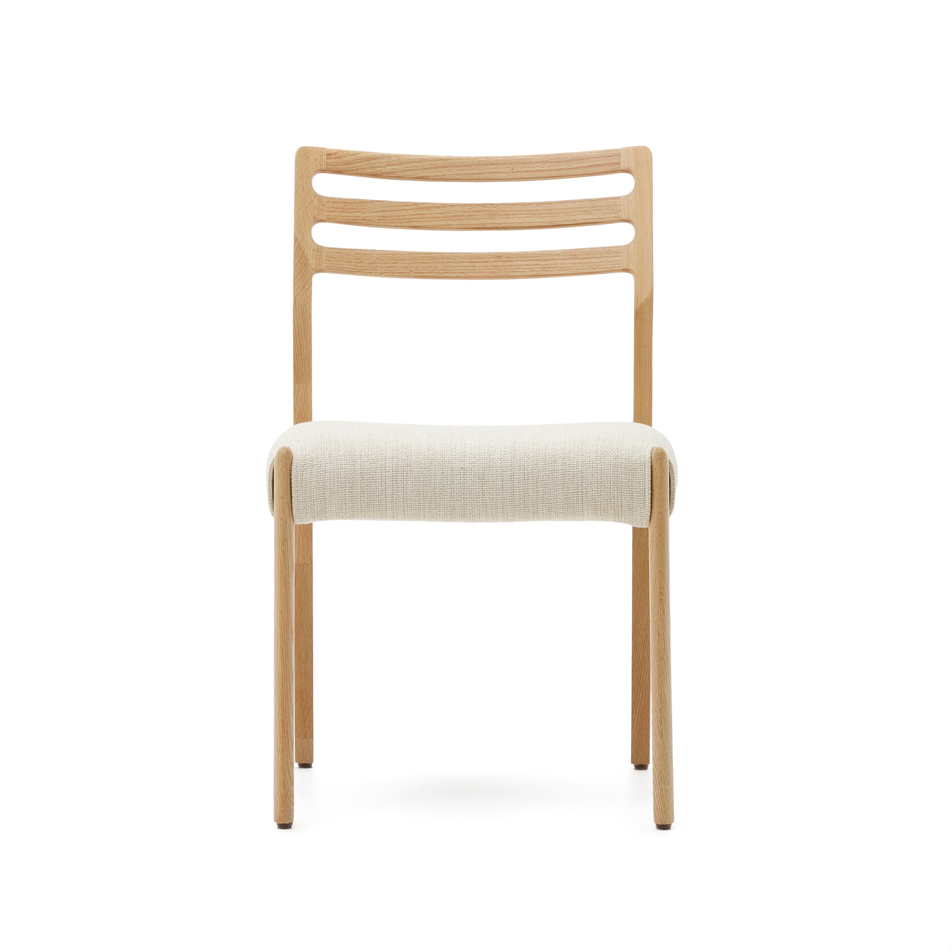 Cudia chair removable cover in beige chenille solid oak wood natural finish FSC Mix Credit