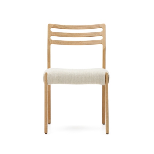 Cudia chair removable cover in beige chenille solid oak wood natural finish FSC Mix Credit