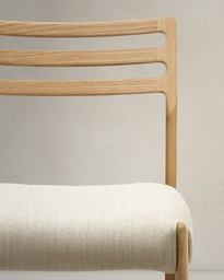 Cudia chair removable cover in beige chenille solid oak wood natural finish FSC Mix Credit