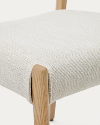 Cudia chair removable cover in beige chenille solid oak wood natural finish FSC Mix Credit