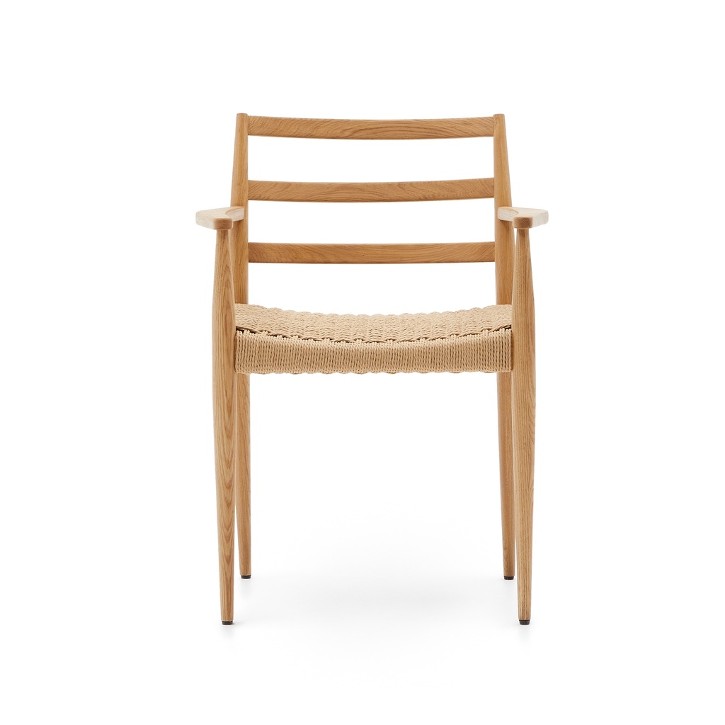 Analy chair with armrests in solid oak wood in a natural finish and rope cord seat FSC 100%