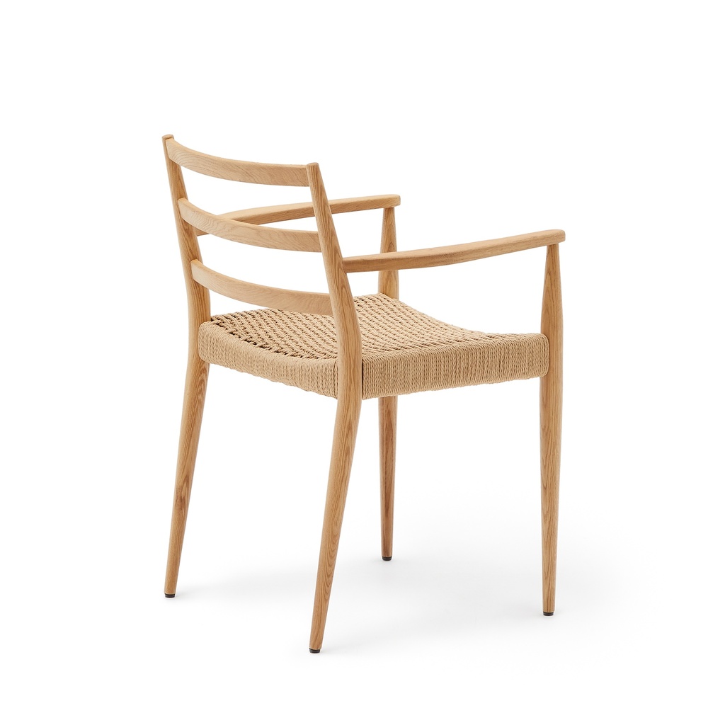Analy chair with armrests in solid oak wood in a natural finish and rope cord seat FSC 100%