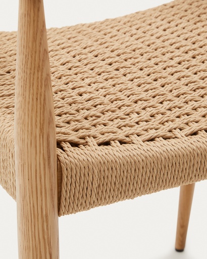 Analy chair with armrests in solid oak wood in a natural finish and rope cord seat FSC 100%