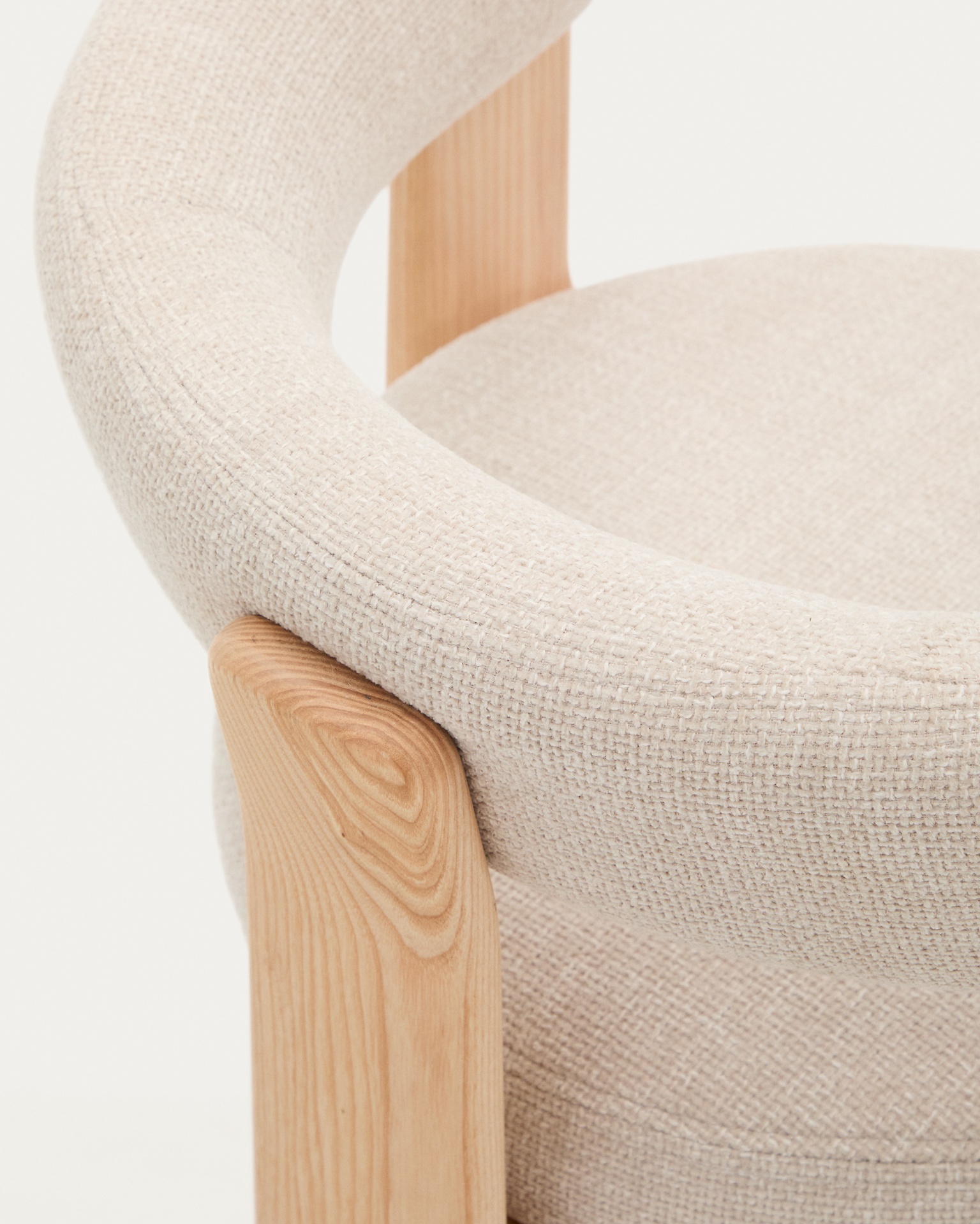 Granite 3-legged chair in beige chenille and solid ash wood in a natural finish FSC 100%