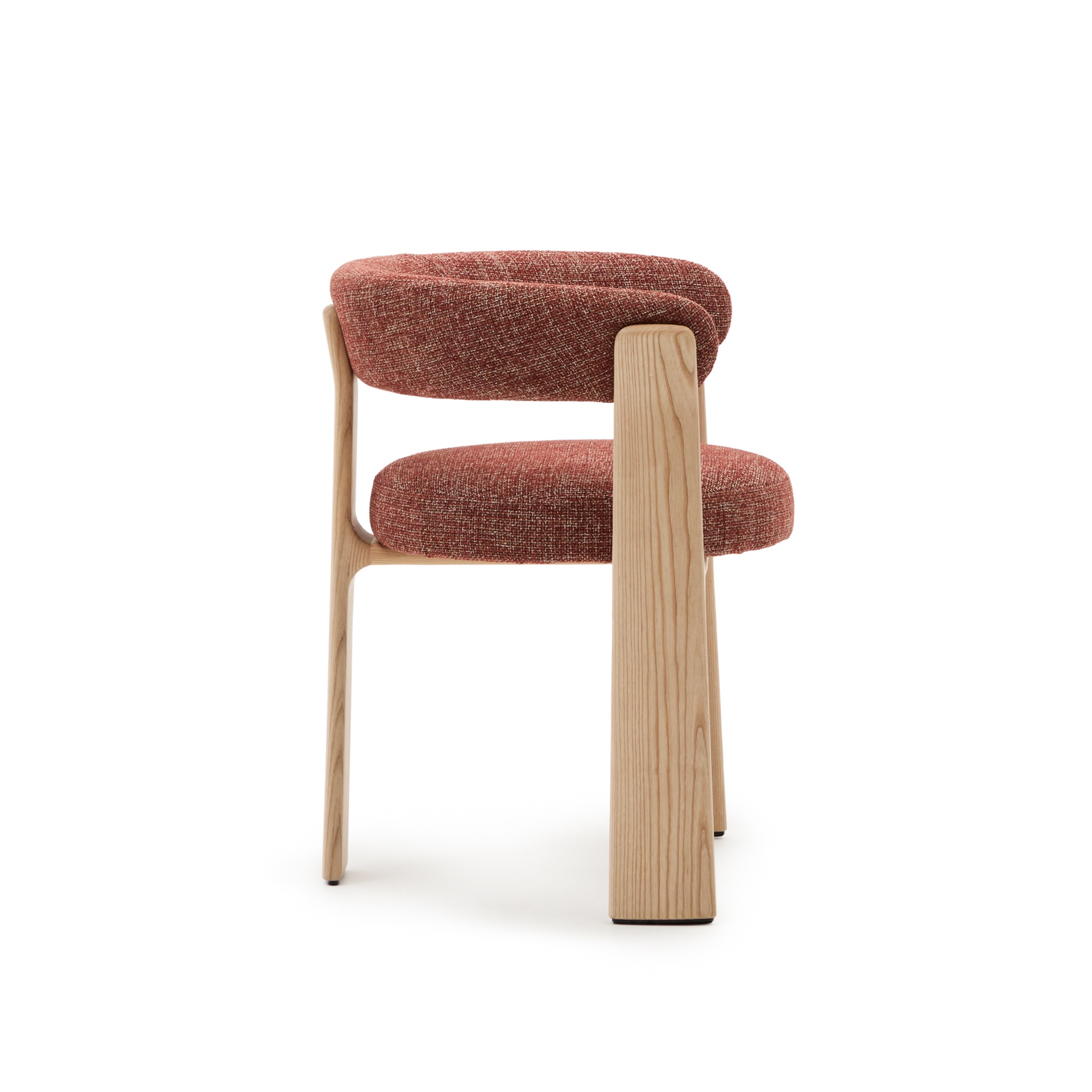 Granite 3-legged chair terracotta chenille and solid ash wood in a natural finish FSC 100%