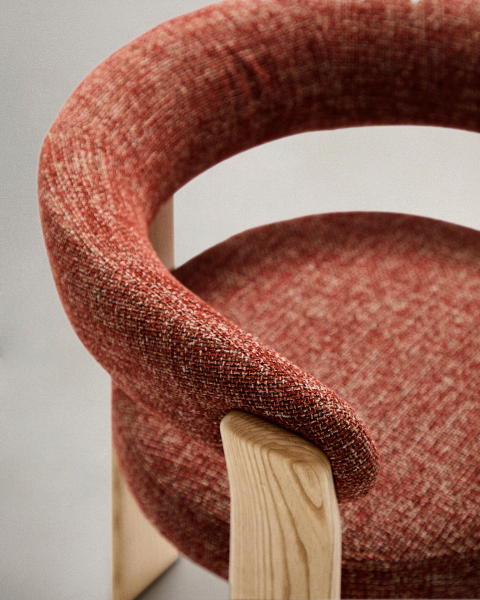 Granite 3-legged chair terracotta chenille and solid ash wood in a natural finish FSC 100%