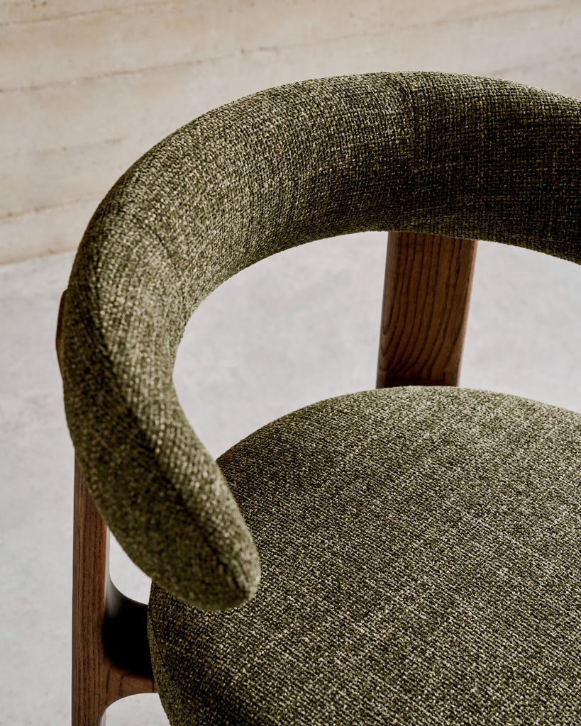 Granite chair in green chenille and with solid ash wood in a walnut finish FSC 100%