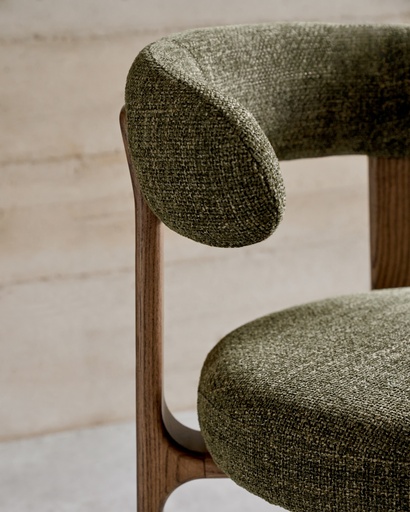 Granite chair in green chenille and with solid ash wood in a walnut finish FSC 100%