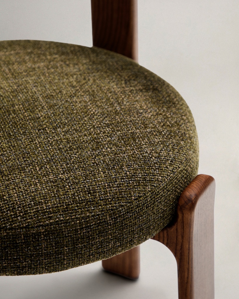Granite chair in green chenille and with solid ash wood in a walnut finish FSC 100%